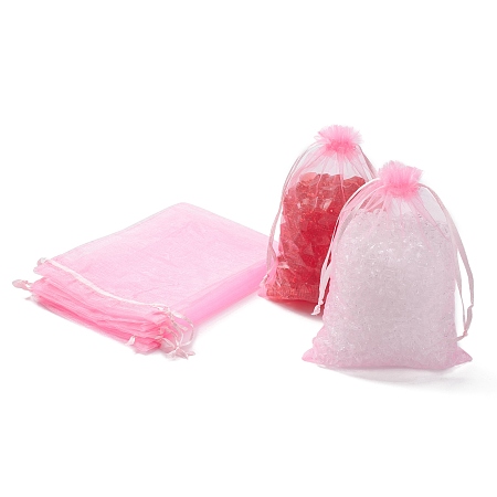 Honeyhandy Organza Bags, Wedding Favor Bags, Favour Bag, with Ribbons, Pink, 18x13cm
