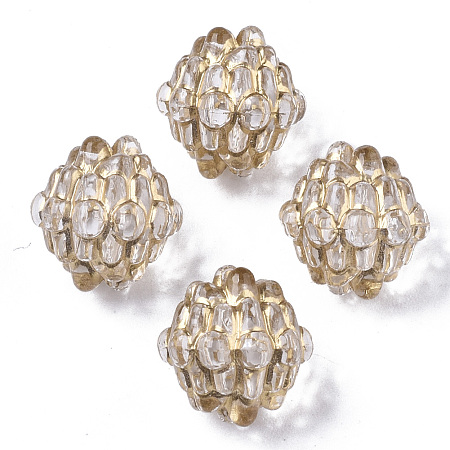 Honeyhandy Plating Transparent Acrylic Beads, Metal Enlaced, Bumpy Beads, Round, Clear, 12x11~12mm, Hole: 1.2mm
