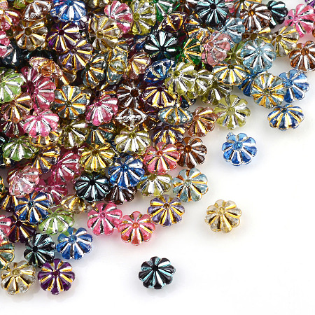 Honeyhandy Plating Transparent Acrylic Beads, Metal Enlaced, Flower, Mixed Color, 6.5x6.5x3.5mm, Hole: 1mm