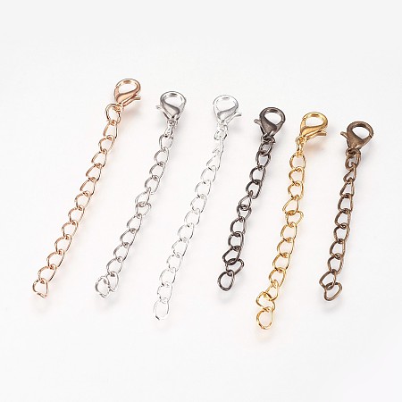 Honeyhandy Iron Chain Extender, with Alloy Lobster Claw Clasps, Rack Plating, Mixed Color, 60~68x3.5mm, clasp: 12x7x3mm