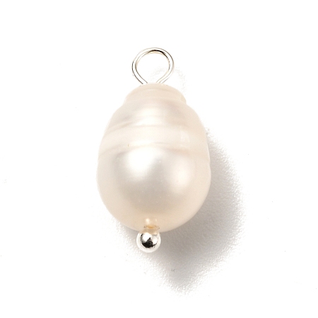 Honeyhandy Natural Cultured Freshwater Pearl Pendants, with Brass Ball Head Pins, Rice, Silver, 16~17mm, Hole: 3mm