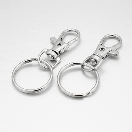 Honeyhandy Alloy Swivel Clasps with Iron Key Rings, Platinum, 36x15x5mm