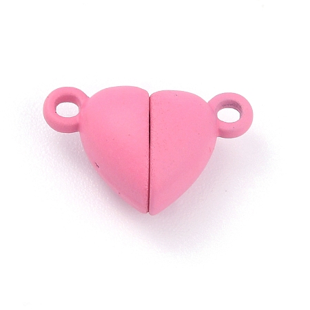 Honeyhandy Alloy Magnetic Clasps, Heart, Pink, 15x9.5x6mm, Hole: 1.5mm