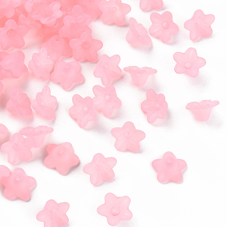 Honeyhandy Transparent Acrylic Beads, Flower, Frosted, Pink, 10x5mm, Hole: 1mm, about 420pcs/50g