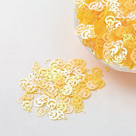 Honeyhandy Ornament Accessories Plastic Paillette/Sequins Beads, Smiling Face, Yellow, 8x6x0.1mm, Hole: 0.8mm