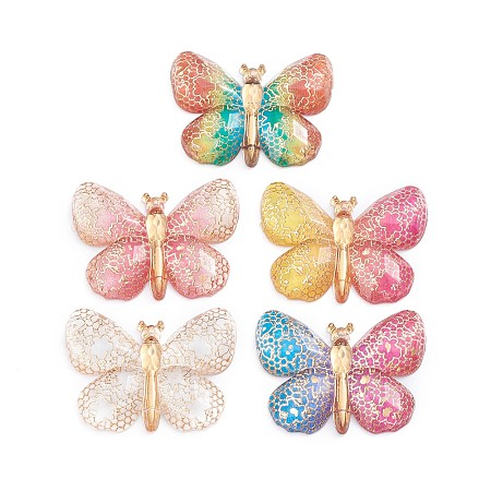 ARRICRAFT Resin Pendants, Butterfly, Golden Enlaced, Flat Back, Mixed Color, 25x31x4.5mm, Hole: 1.2mm