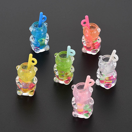 Imitation Bubble Tea/Boba Milk Tea Transparent Resin Pendants, Boba Polymer Clay inside, with Acrylic Cup, Mixed Color, 28x14x13mm, Hole: 1.8mm