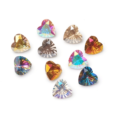 ARRICRAFT Electroplated Glass Rhinestone Cabochons, Pointed Back & Back Plated, Faceted, Heart, Mixed Color, 8x8x5mm