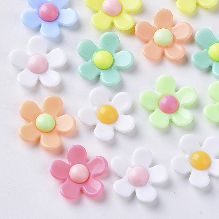 Honeyhandy Opaque Acrylic Cabochons, Flower, Mixed Color, 17x17.5x4~5mm, Bottom: 9mm