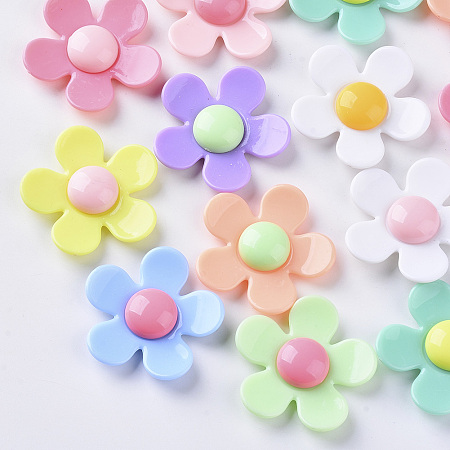 Honeyhandy Opaque Acrylic Beads, Flower, Mixed Color, 22x22~23x7~8mm, Hole: 1.4mm