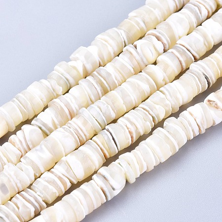 ARRICRAFT Natural Freshwater Shell Beads Strands, Disc/Flat Round, Heishi Beads, 5~5.5x0.5~2.5mm, Hole: 1mm, about 220~221pcs/strand, 15.7~16.5 inches(40~42cm)