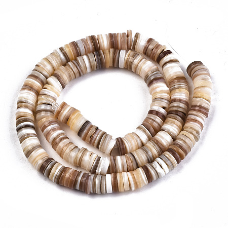 ARRICRAFT Natural Freshwater Shell Beads Strands, Disc/Flat Round, Heishi Beads, Shell Shards, Wheat, 7~8x0.5~2.5mm, Hole: 0.8mm, about 204pcs/Strand, 15.16 inches(38.5cm)