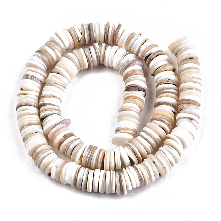 ARRICRAFT Natural Freshwater Shell Beads Strands, Disc/Flat Round, Heishi Beads, Shell Shards, Wheat, 9~10x1~2.5mm, Hole: 0.7mm, about 196pcs/Strand, 15.04 inches(38.2cm)