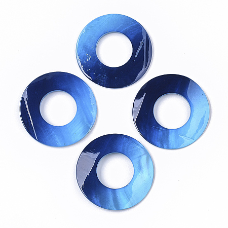 Arricraft Spray Painted Freshwater Shell Pendants, Donut, Dodger Blue, 50x3mm, Hole: 23.5mm