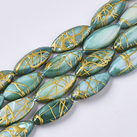 Honeyhandy Drawbench Freshwater Shell Beads Strands, Dyed, Horse Eye, Light Sea Green, 16.5~18x7~8x2.5~4.5mm, Hole: 1mm, about 23pcs/Strand, 14.88 inch~15.87 inch