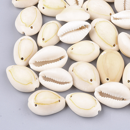 Honeyhandy Cowrie Shell Links Connectors, Old Lace, 15~19x11~13x8~10mm, Hole: 1~1.5mm