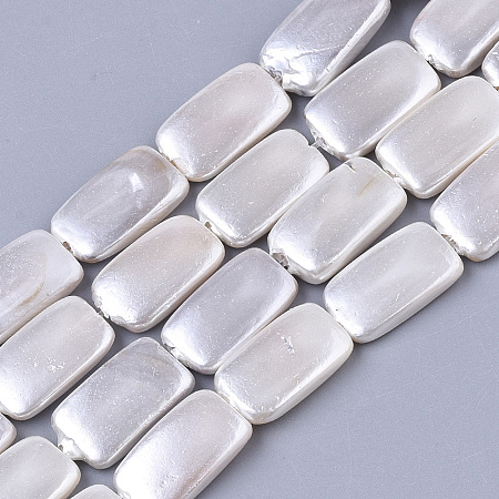 ARRICRAFT Shell Pearl Beads Strands, Spray Painted, Rectangle, WhiteSmoke, 15x8.5x3~4mm, Hole: 0.8mm, about 25pcs/Strand, 14.57 inches