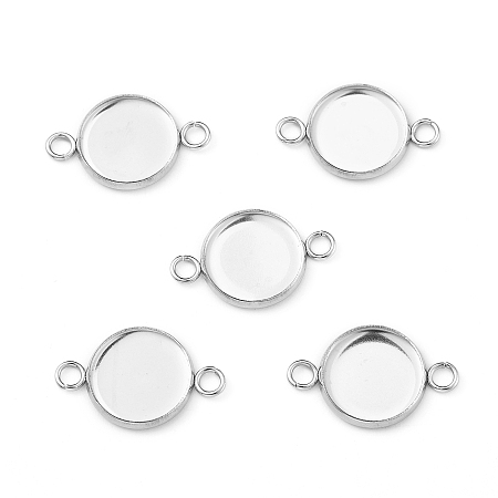 Honeyhandy Flat Round 304 Stainless Steel Cabochon Connector Settings, Stainless Steel Color, Tray: 12mm, 21.5x14x2mm, Hole: 2.2~2.5mm
