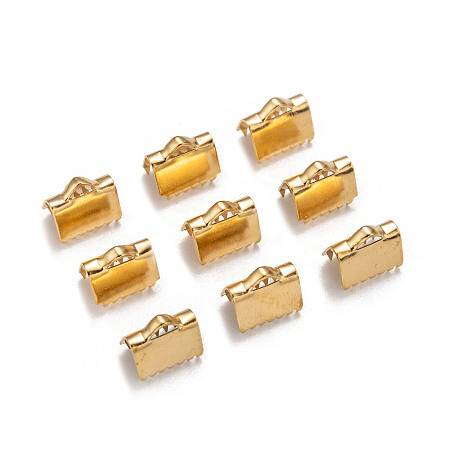 Honeyhandy Ion Plating(IP) 304 Stainless Steel Ribbon Crimp Ends, Golden, 9.5x10.5mm, Hole: 1.5x3mm