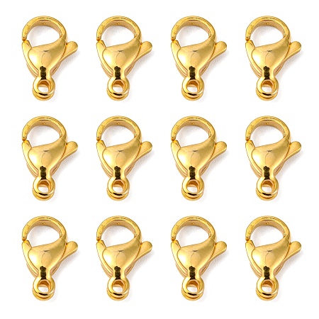 Honeyhandy 304 Stainless Steel Lobster Claw Clasps, Parrot Trigger Clasps, Manual Polishing, Real 24K Gold Plated, 13x8x4mm, Hole: 1.5mm
