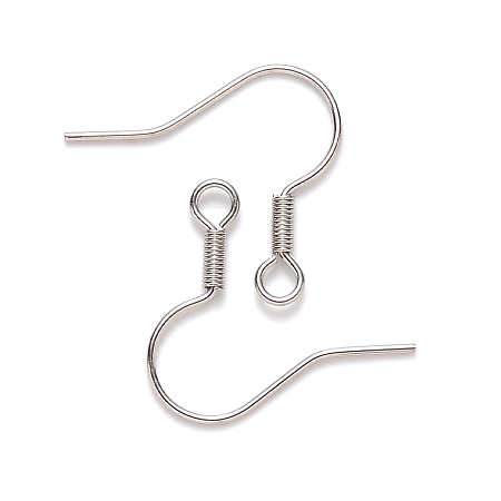 Honeyhandy 304 Stainless Steel Earring Hooks, Ear Wire, with Horizontal Loop, Stainless Steel Color, 17~19x19mm, Hole: 2mm, Pin: 0.7mm