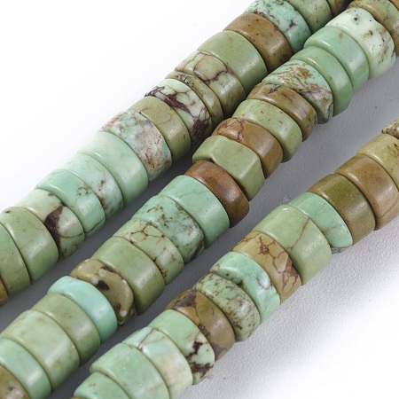 Honeyhandy Natural Howlite Beads Strands, Heishi Beads, Dyed & Heated, Flat Round/Disc, Dark Sea Green, 6x3mm, Hole: 0.8mm, about 152pcs/strand, 15.1 inch(38.5cm)