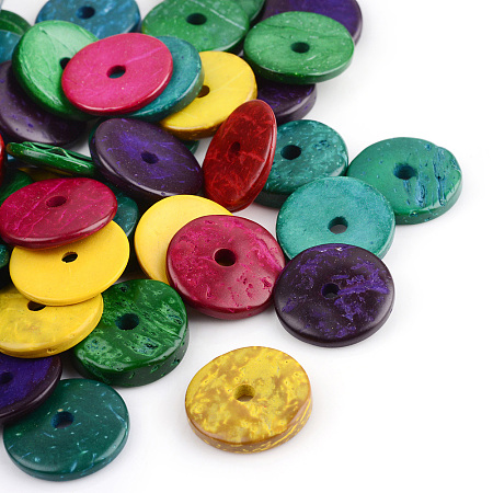 ARRICRAFT Dyed Natural Wood Beads, Flat Round, Mixed Color, 20x2~5mm, Hole: 3.5mm