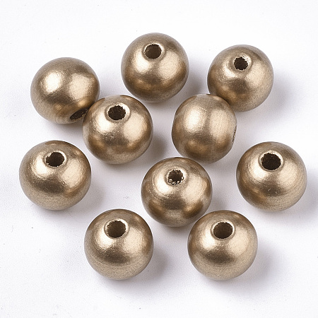 ARRICRAFT Spray Painted Natural Wood Beads, Round, Gold, 12x11mm, Hole: 3.5mm