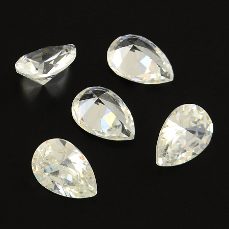 Honeyhandy Teardrop Shaped Cubic Zirconia Pointed Back Cabochons, Faceted, Clear, 14x10mm