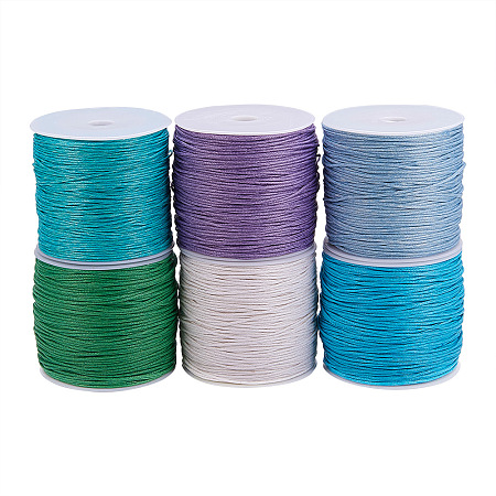 PandaHall Elite Mixed 6 Colors Cold Theme Diameter 1mm Waxed Cotton Cord Beading String for Jewelry Making, about 80yards(74m)/roll