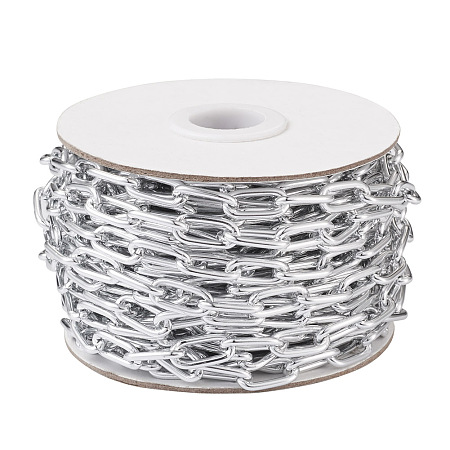 Honeyhandy Aluminum Paperclip Chains, Drawn Elongated Cable Chains, Unwelded, Gainsboro, 15.5x7.5x2mm, about 32.81 Feet(10m)/Roll