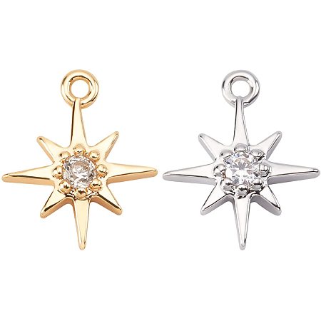 BENECREAT 16PCS 18K Gold Plated Star Cubic Zirconia Pendant Gold/Platinum Star Brass Links Connectors Pendant for Bracelet Necklace Jewelry Making
