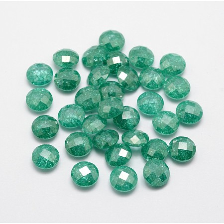 Arricraft Cubic Zirconia Cabochons, Faceted, Flat Round, Light Sea Green, 5mm