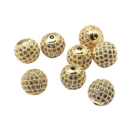 NBEADS 10PCS 6mm Rack Plating Brass Cubic Zirconia Round Gold Beads Clear Crystal Cubic Zirconia Round Beads Bracelet Connector Charms Beads for Jewelry Making