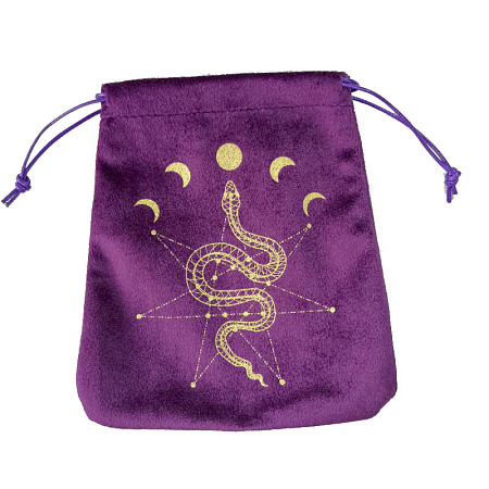 Honeyhandy Velvet Tarot Cards Storage Drawstring Bags, Tarot Desk Storage Holder, Purple, Snake Pattern, 16.5x15cm