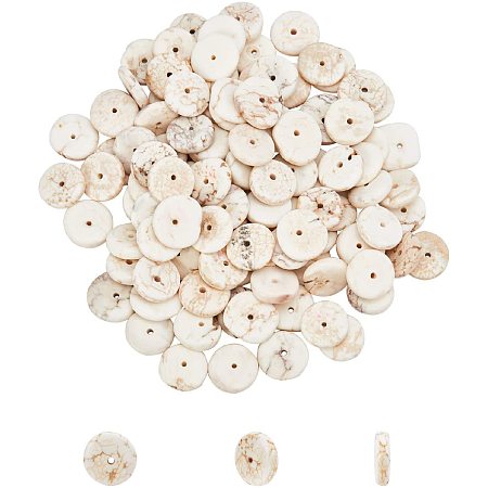 Natural Turquoise Beads Strands, Heishi Beads, Flat Round/Disc, Creamy White, 9~12x2~4mm, Hole: 1mm, about 150pcs/strand, 16.5 inches, 1strand/box