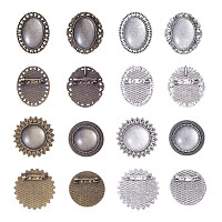 PandaHall Elite 16 Sets Pin Brooch Bezel Blanks Cabochon Setting, 16pcs 4 Style Oval Round Brooch Tray with 16pcs Glass Dome for DIY Jewelry Making