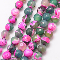 Honeyhandy Natural Fire Crackle Agate Bead Strands, Round, Grade A, Faceted, Dyed & Heated, Violet, 8mm, Hole: 1mm, about 47pcs/strand, 15 inch