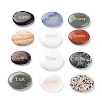 Honeyhandy Engraved Inspirational Rocks, Encouragement Stones, Natural Mixed Gemstone Beads, No Hole, Nuggets with Word, 37~46x28~42x6.5~9mm