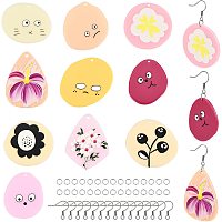 BENECREAT 20PCS Mixed Shape Acrylic Pendants Flower & Face Transparent Acrylic Blanks with Jump Rings and Earring Hooks for Keychain, Necklaces and DIY Crafts (Hole: 1.5mm)