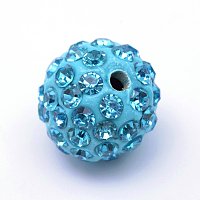 NBEADS 12mm 100pcs Aquamarine Pave Czech Crystal Rhinestone Disco Ball Clay Spacer Beads, Round Polymer Clay Charms Beads for Shamballa Jewelry Making