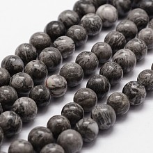 Arricraft Natural Map Stone/Picasso Stone/Picasso Jasper Bead Strands, Round, 8mm, Hole: 1mm, about 44pcs/strand, 14.9 inches~15.1 inches