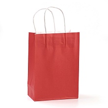 Honeyhandy Pure Color Kraft Paper Bags, Gift Bags, Shopping Bags, with Paper Twine Handles, Rectangle, Red, 15x11x6cm