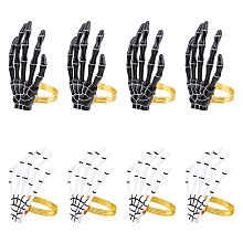 8Pcs 2 Colors Halloween Skeleton Hand Plastic Napkin Rings Handmade Ghost Hand with Alloy Napkin Holder Adornment for Horror Theme Part Autumn Holiday Dining Table Decoration