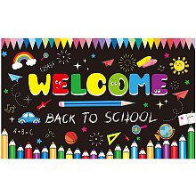 FINGERINSPIRE 71x43 inch Welcome Back to School Banner with Hanging Rope Colorful Words Party Supplies Black Rectangle Polyester Hanging Sign with Car Rainbow Pattern for Outdoor & Indoor Decor