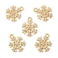 Honeyhandy Alloy Pendants, with Crystal Rhinestone, for Christmas, Snowflake Charm, Light Gold, 18x14x2mm, Hole: 2mm