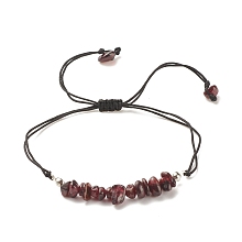 Honeyhandy Natural Garnet Chips Braided Bead Bracelet, Gemstone Adjustable Bracelet for Women, Inner Diameter: 5/8~3-5/8 inch(1.6~9.3cm)