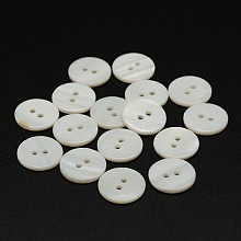 Honeyhandy 2-Hole Shell Flat Round Buttons, Seashell Color, 14x2mm, Hole: 1.5mm