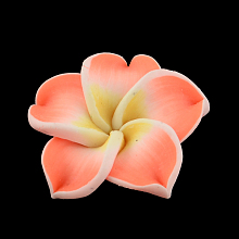 Honeyhandy Handmade Polymer Clay 3D Flower Plumeria Beads, Coral, 30x11mm, Hole: 2mm