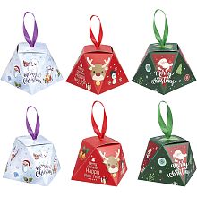 GORGECRAFT 12 Sets Christmas Candy Boxes 3 Colors Xmas Gift Bags Small Moose Santa Claus Christmas Tree 8×8cm Christmas Treat Bags Bulk with Ribbon for Presents Candies Cookies